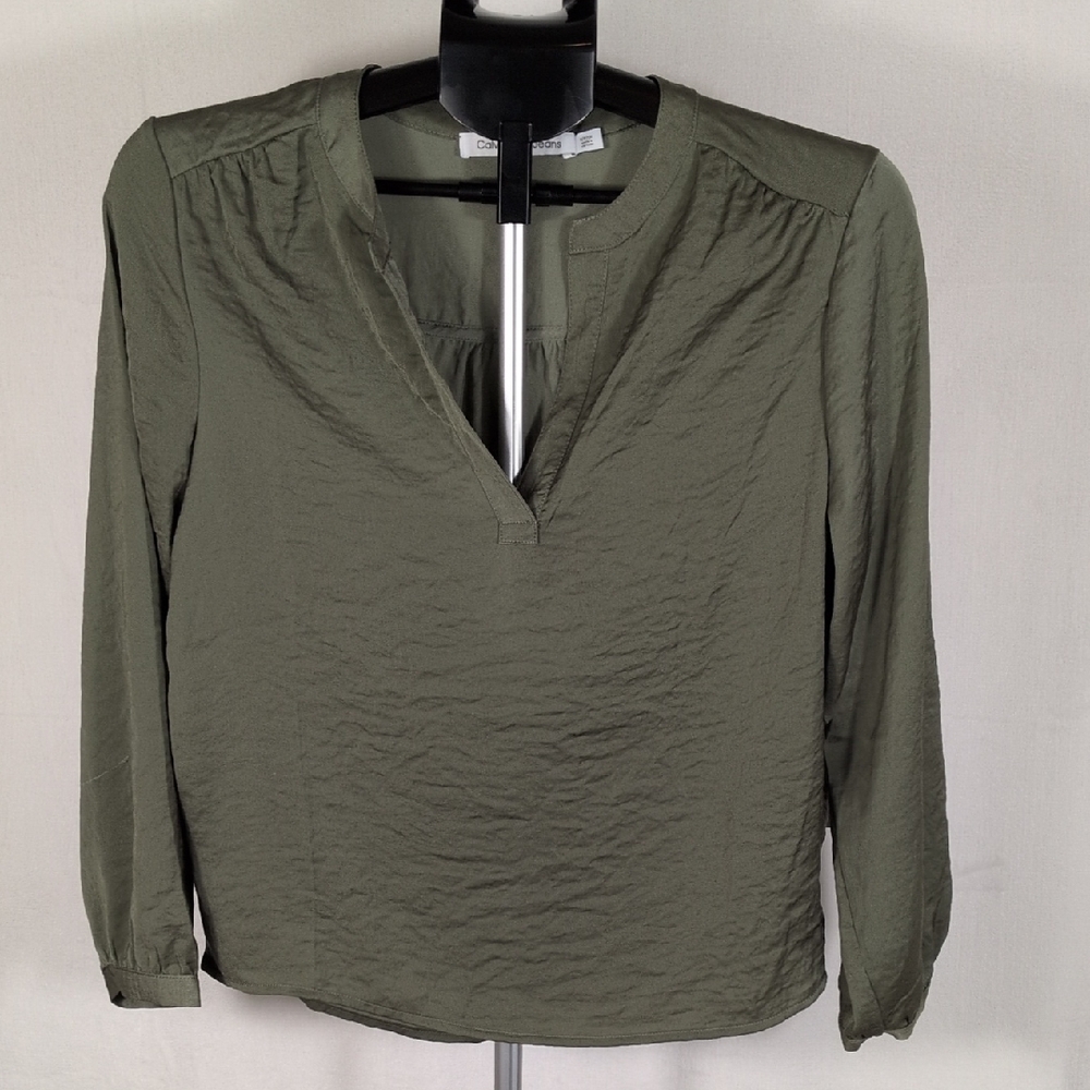 Calvin Klein Jeans Army Green (Silk?) Peasant Blouse